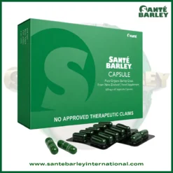 Santé Barley Capsules made from organic young barley grass grown in New Zealand for convenient daily wellness support.