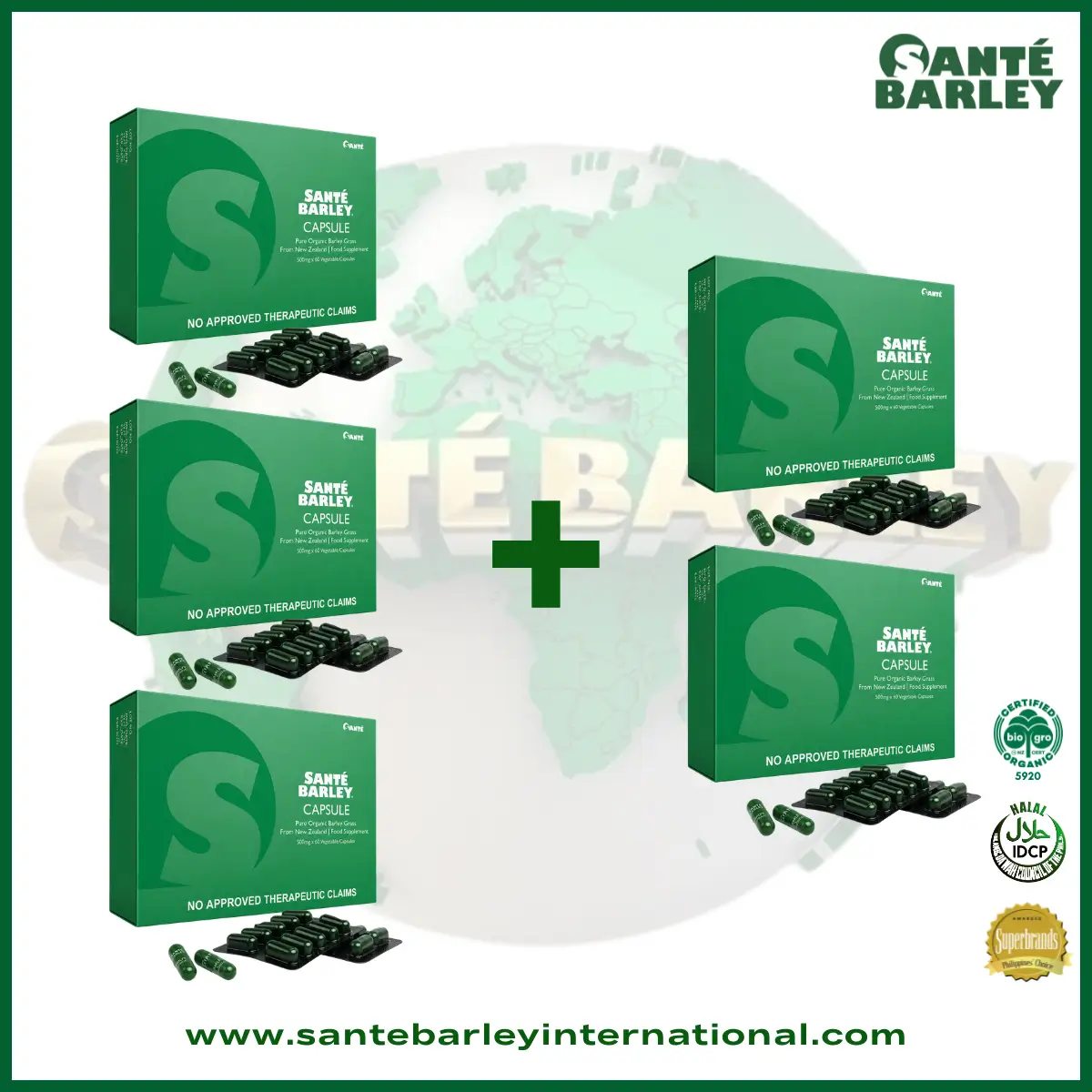 Santé Barley Capsule 3+2 Buy 3 Get 2 Free Promo Package