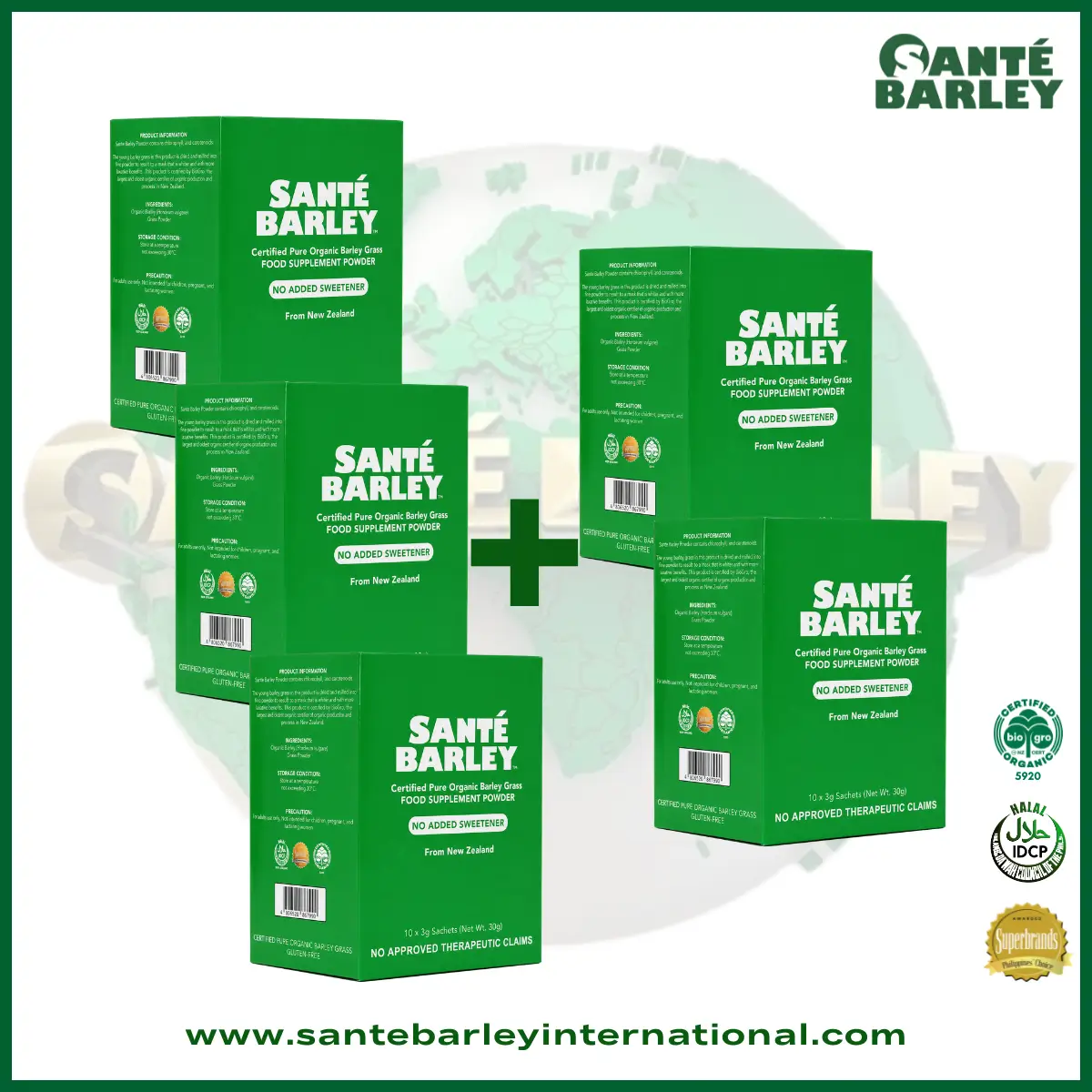 Santé Barley Organic Powder Without Stevia 10 Sachets 3+2 Buy 3 Get 2 Free Promo Package
