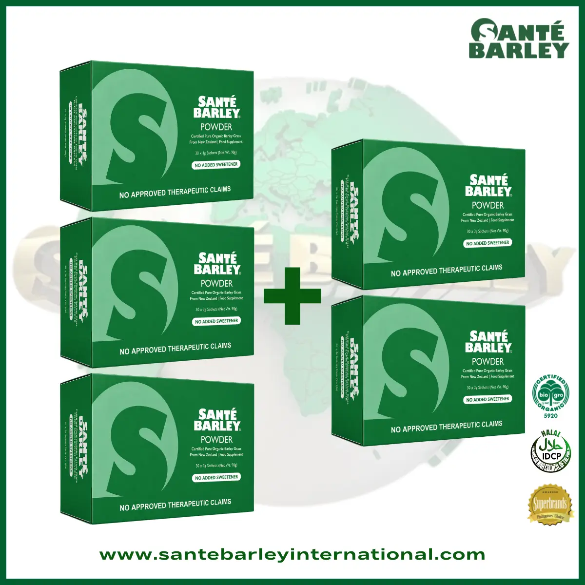 Santé Barley Organic Powder Without Stevia 30 Sachets 3+2 Buy 3 Get 2 Free Promo Package